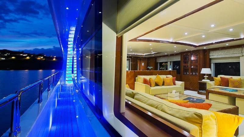 a large hotel room with a balcony aboard GRAND CRU Yacht for Sale