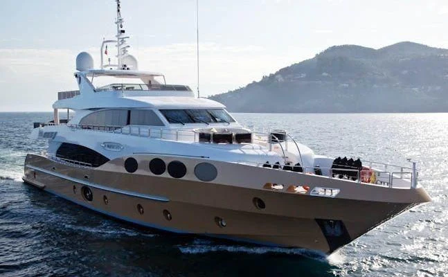 a white yacht on the water aboard GRAND CRU Yacht for Sale