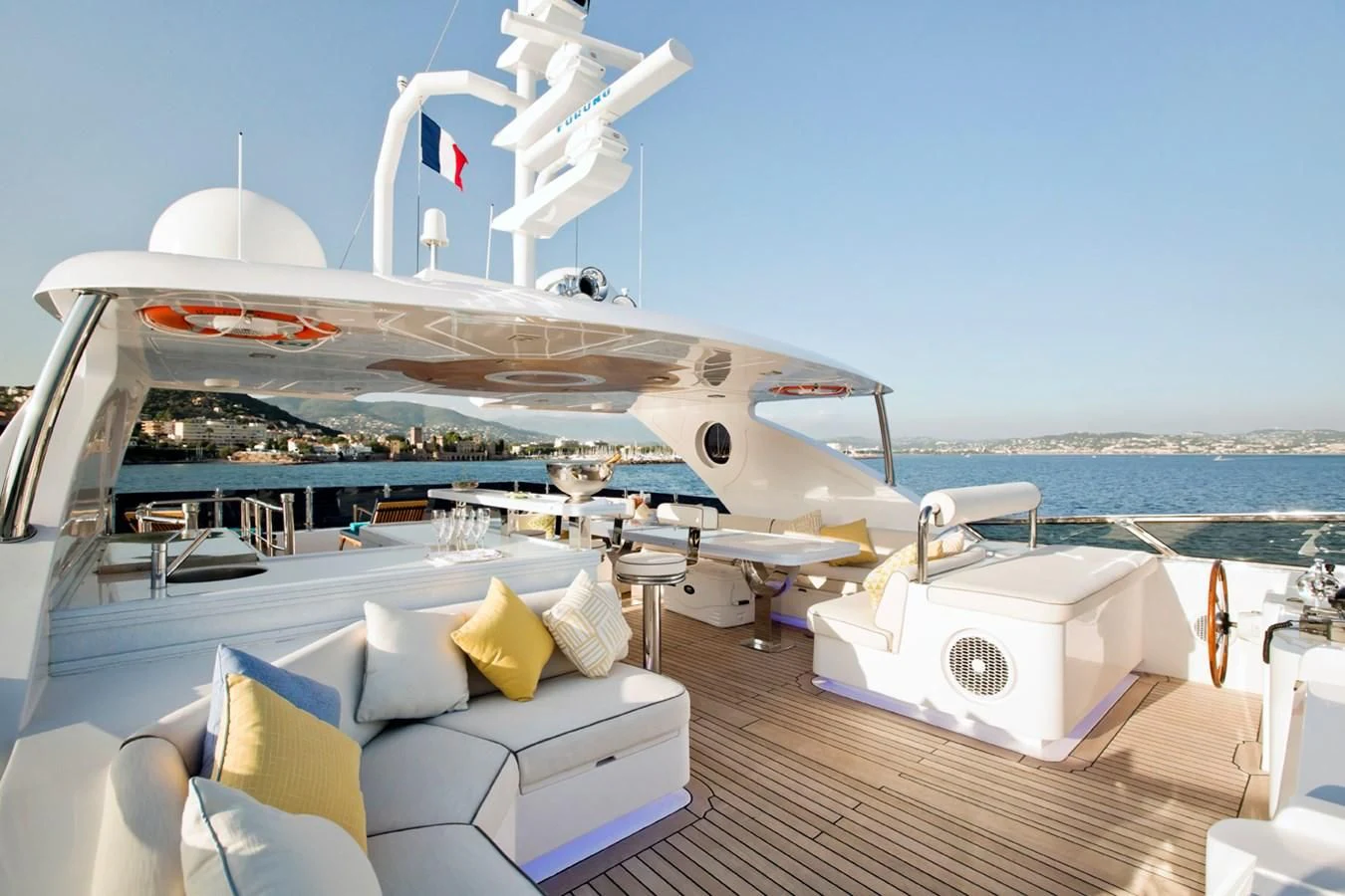 a boat on a deck aboard GRAND CRU Yacht for Sale
