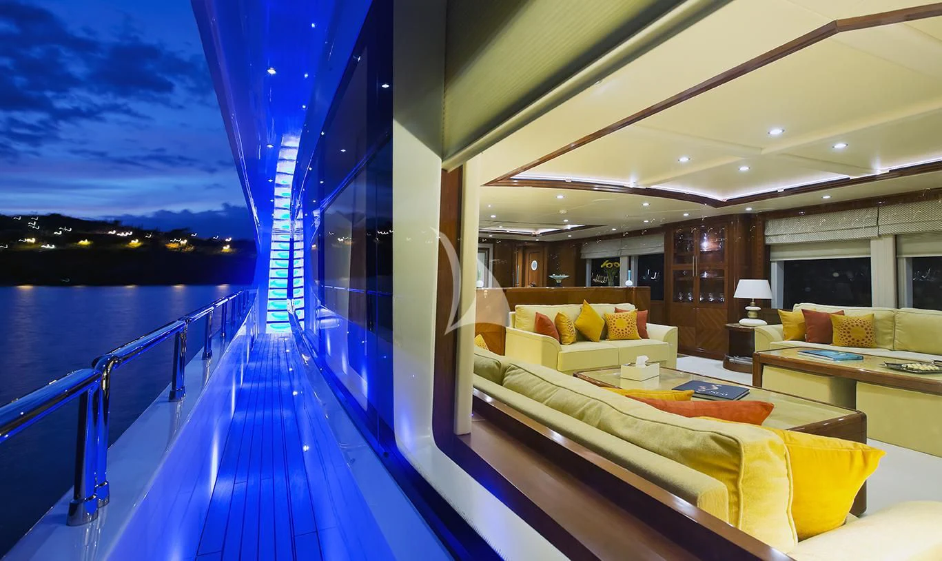 a large room with a large pool aboard GRAND CRU Yacht for Sale