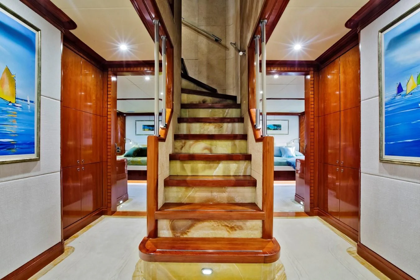 a staircase in a building aboard GRAND CRU Yacht for Sale