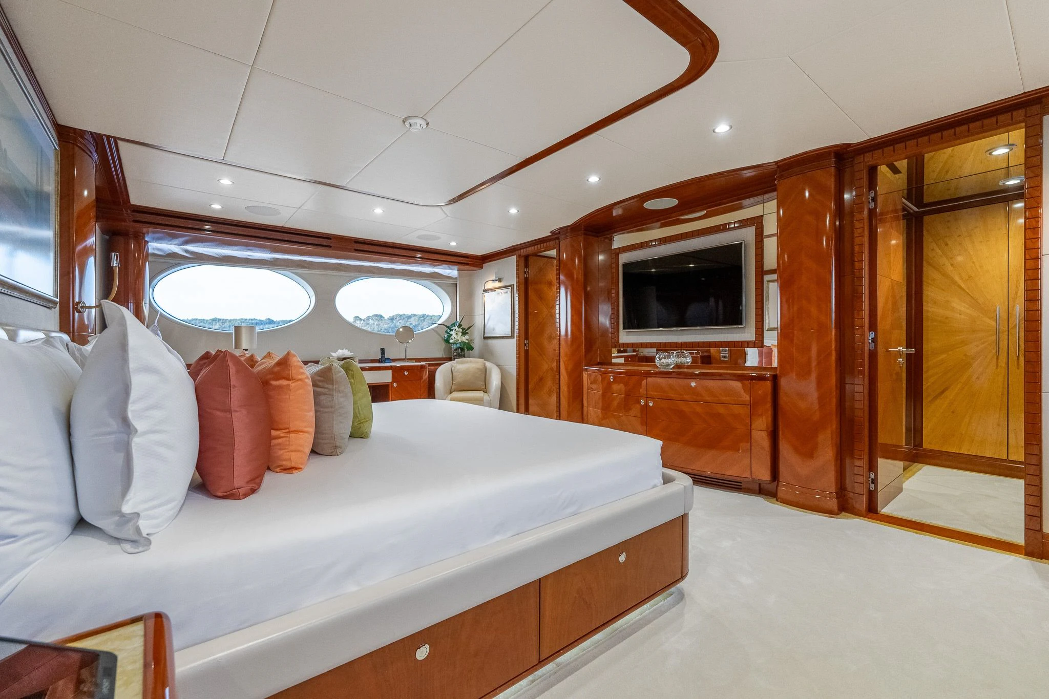 a bed in a room aboard GRAND CRU Yacht for Sale
