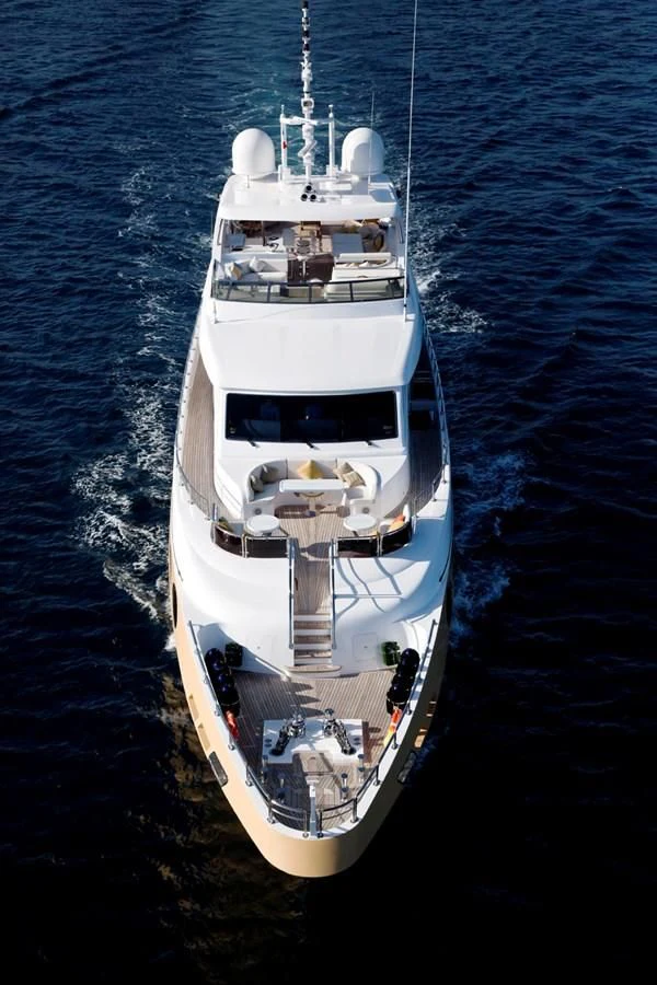a white boat in the water aboard GRAND CRU Yacht for Sale
