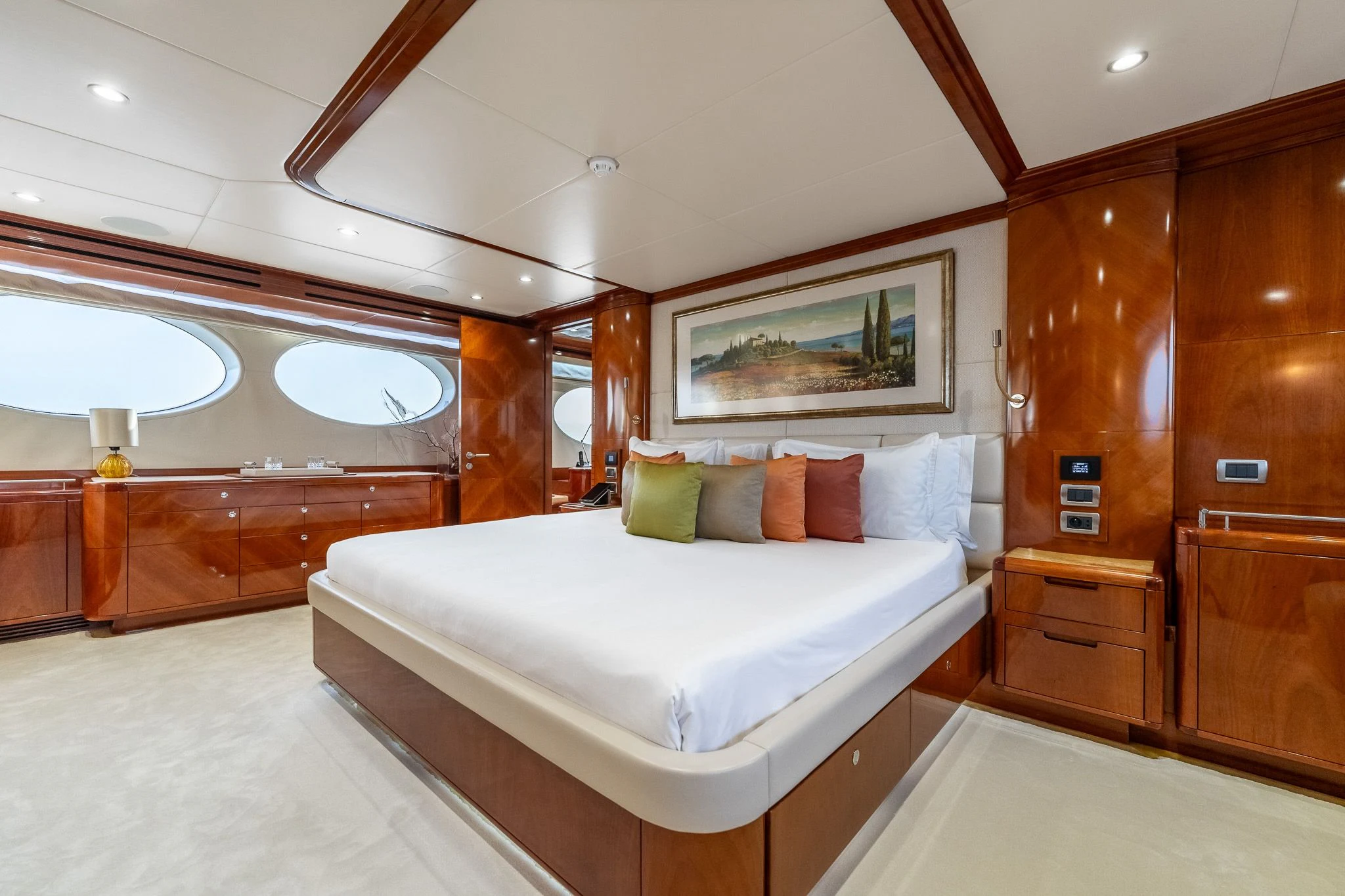 a bed in a room aboard GRAND CRU Yacht for Sale