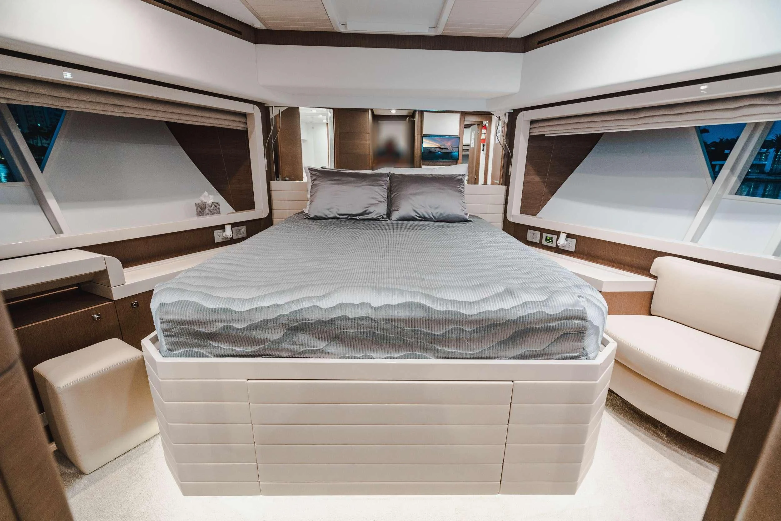 a bed in a room aboard TOP SHELF Yacht for Sale