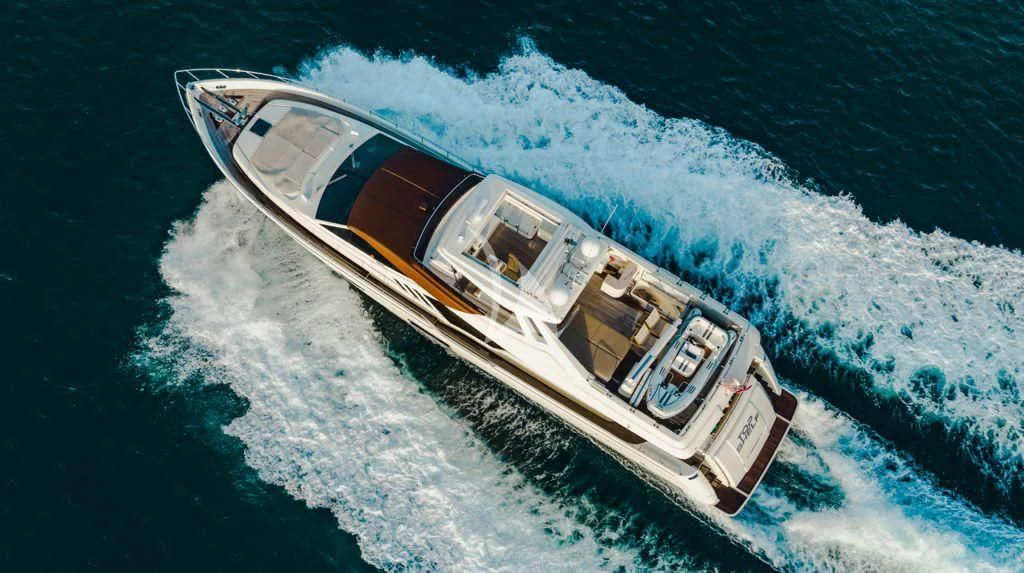 a high angle view of a boat aboard TOP SHELF Yacht for Sale