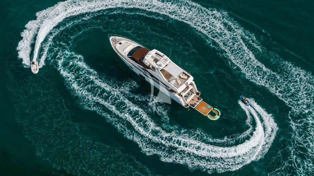 a high angle view of a boat aboard TOP SHELF Yacht for Sale