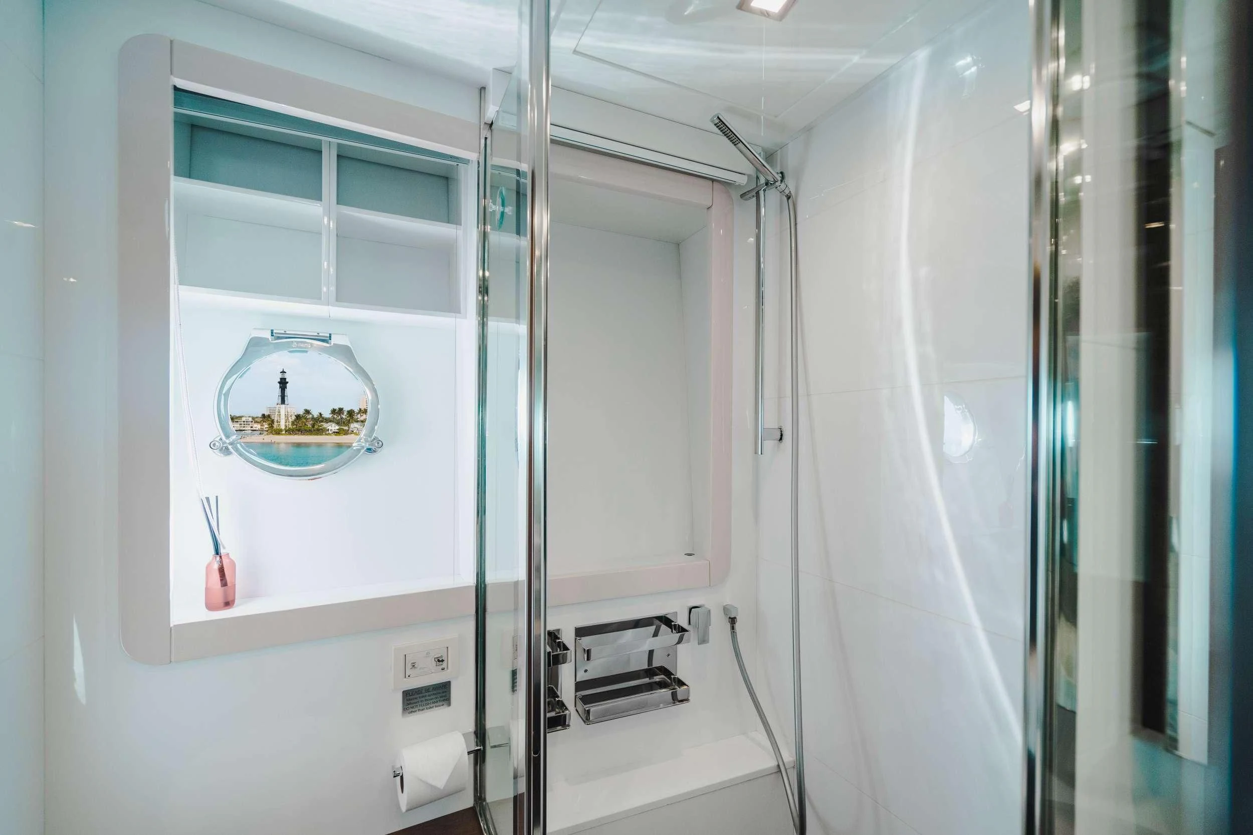a medical room with a glass case aboard TOP SHELF Yacht for Sale