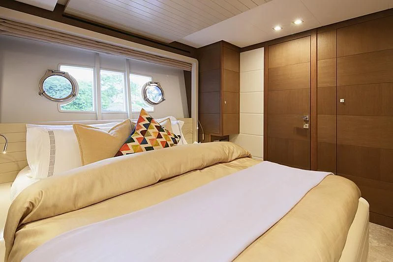 a bed in a room aboard TOP SHELF Yacht for Sale
