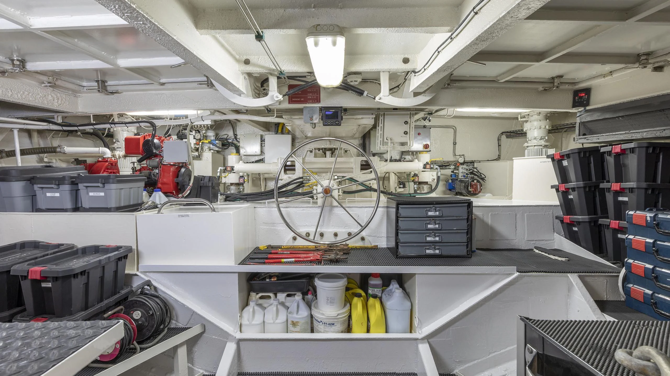 a large room with machinery and equipment aboard MONTREVEL Yacht for Sale