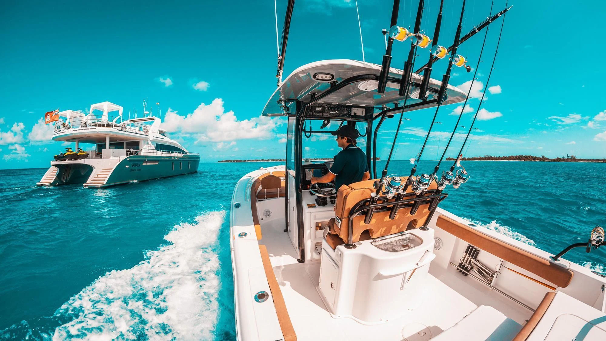 a boat on the water aboard SAMARA Yacht for Charter