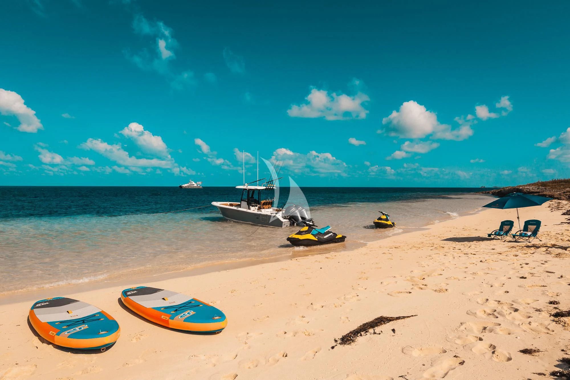 boats on a beach aboard SAMARA Yacht for Charter