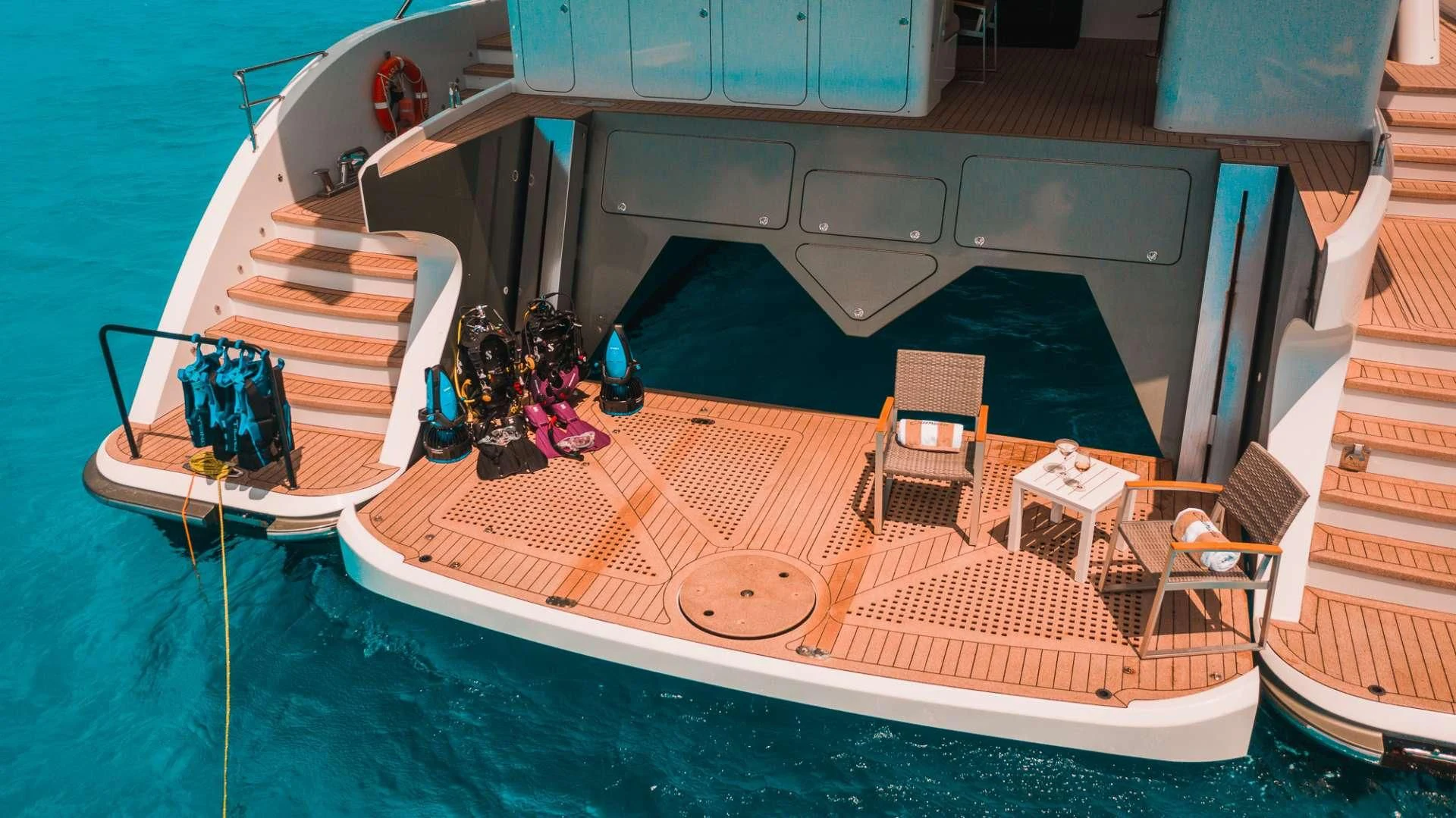 a model of a boat aboard SAMARA Yacht for Charter