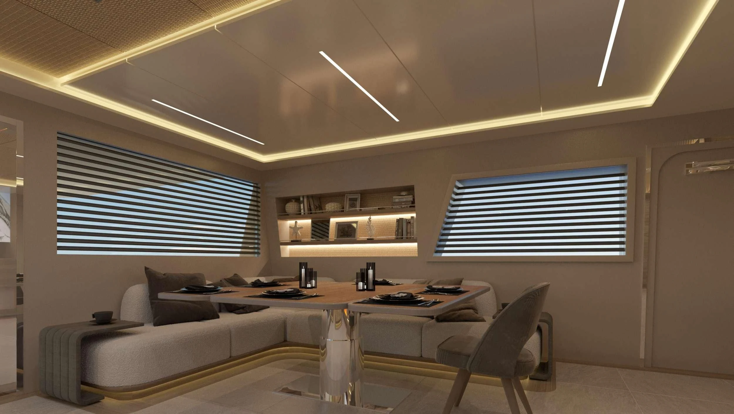 a room with a couch and a desk aboard SAMARA Yacht for Charter
