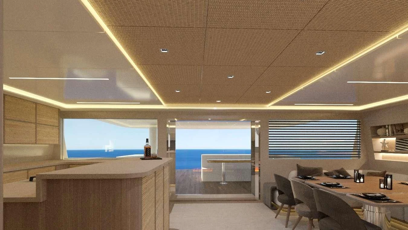 an office with a large window aboard SAMARA Yacht for Charter