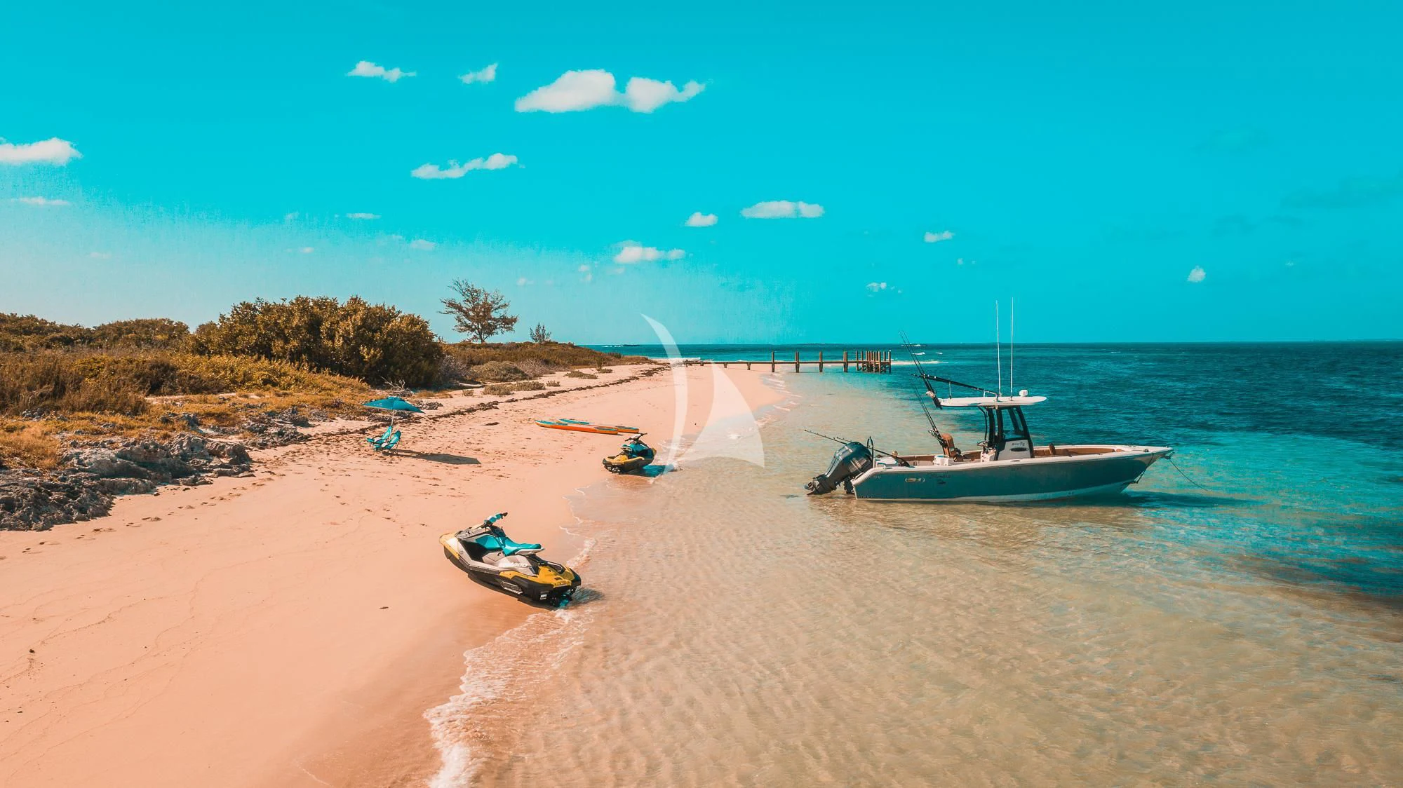 boats on a beach aboard SAMARA Yacht for Charter