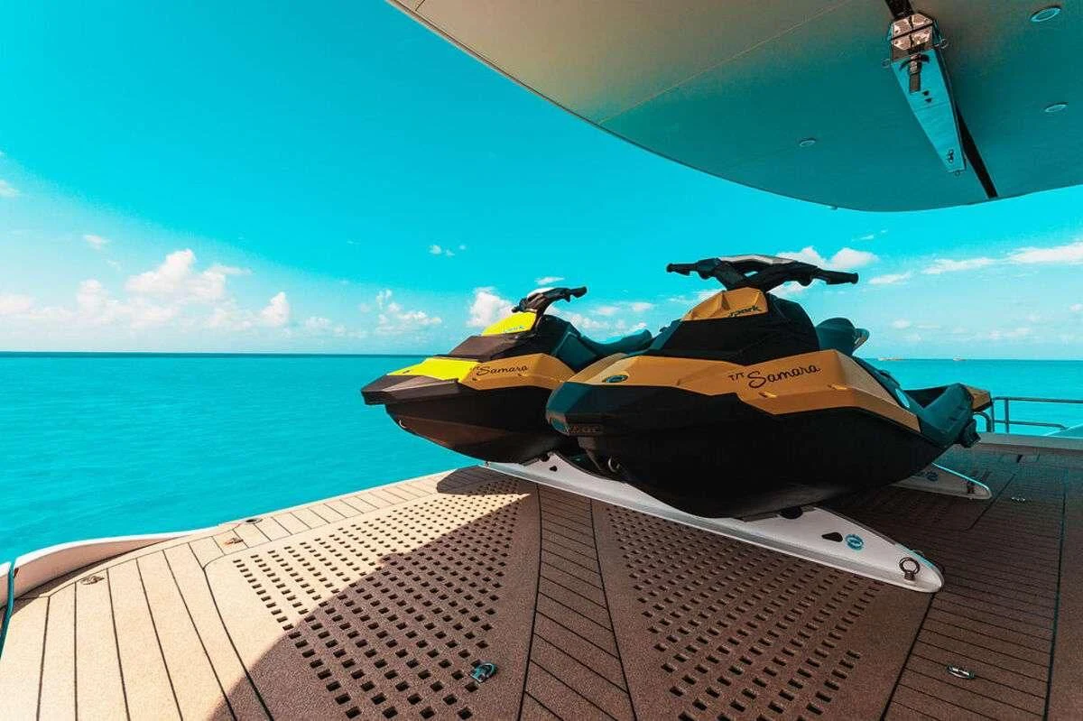 a jet plane on a deck aboard SAMARA Yacht for Charter