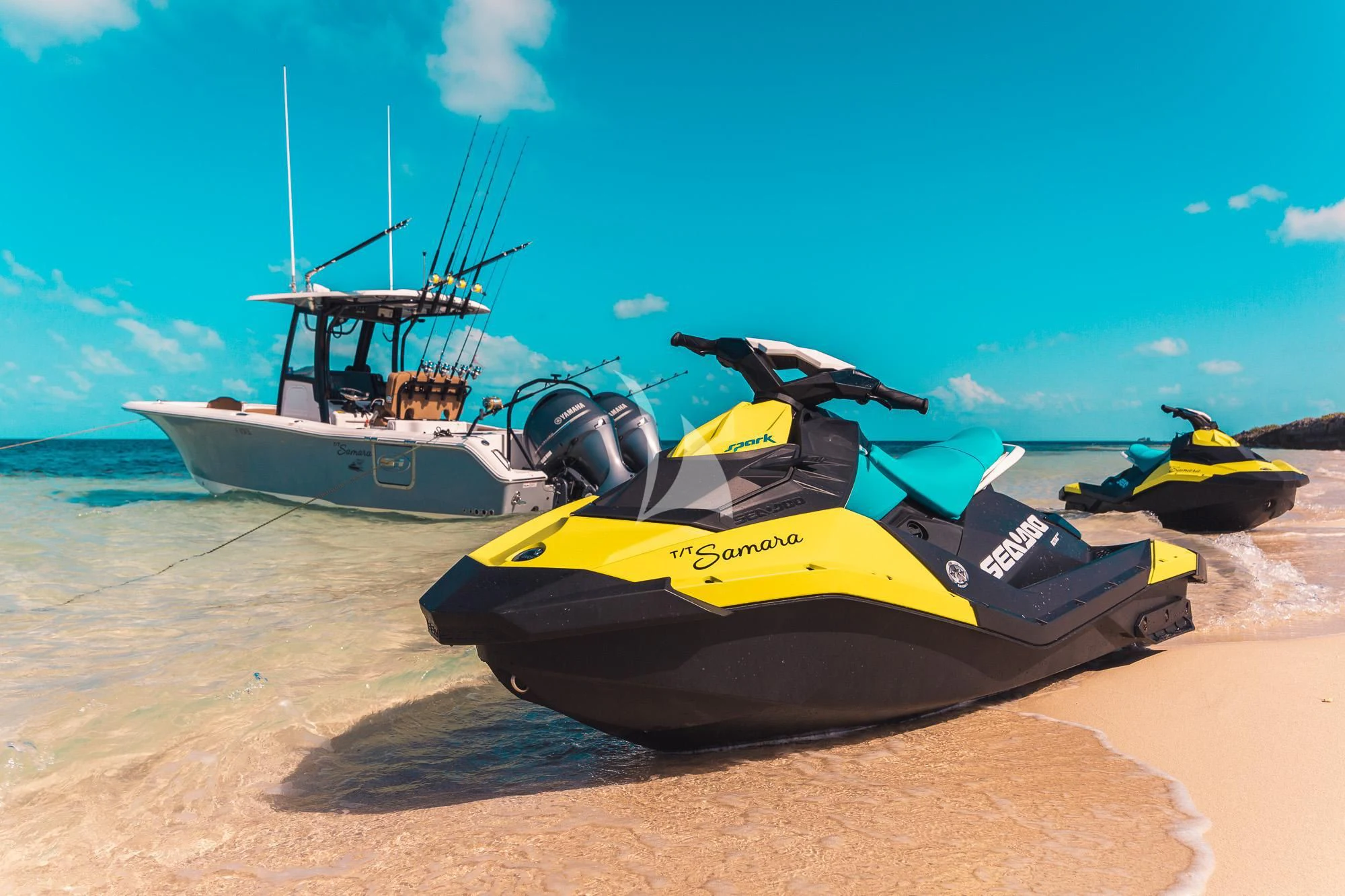 a couple of boats on a beach aboard SAMARA Yacht for Charter