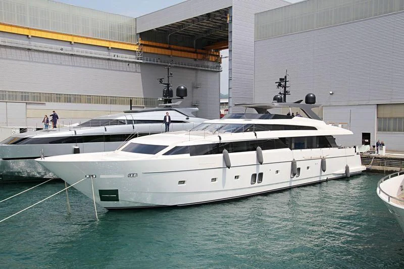 a white yacht in a large body of water aboard OCTAVE Yacht for Sale