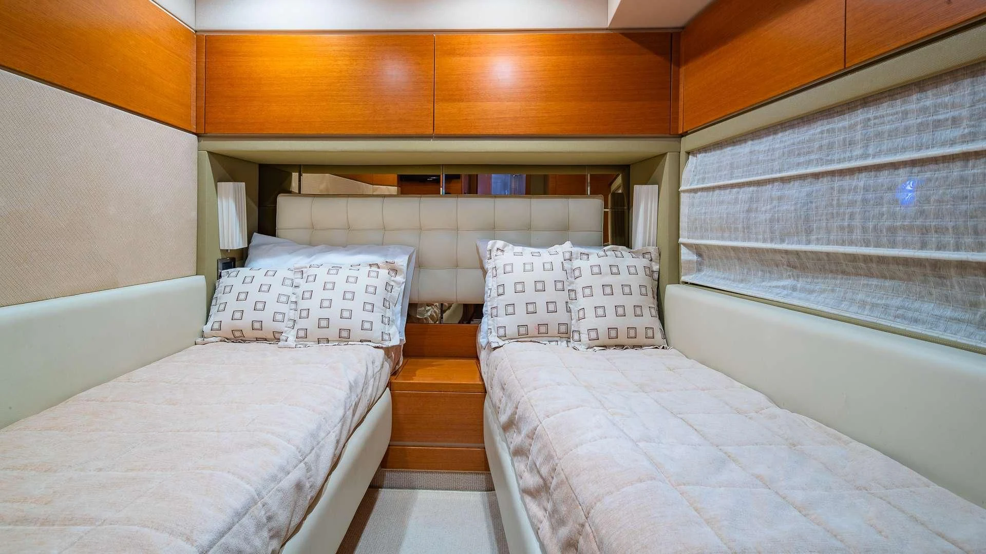 a room with two beds aboard WICKED Yacht for Sale