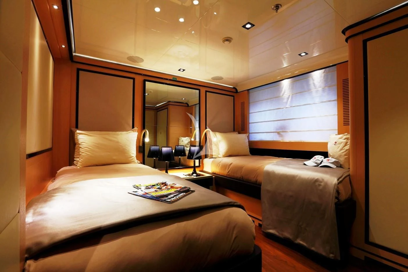 a room with two beds aboard 2 LADIES Yacht for Sale