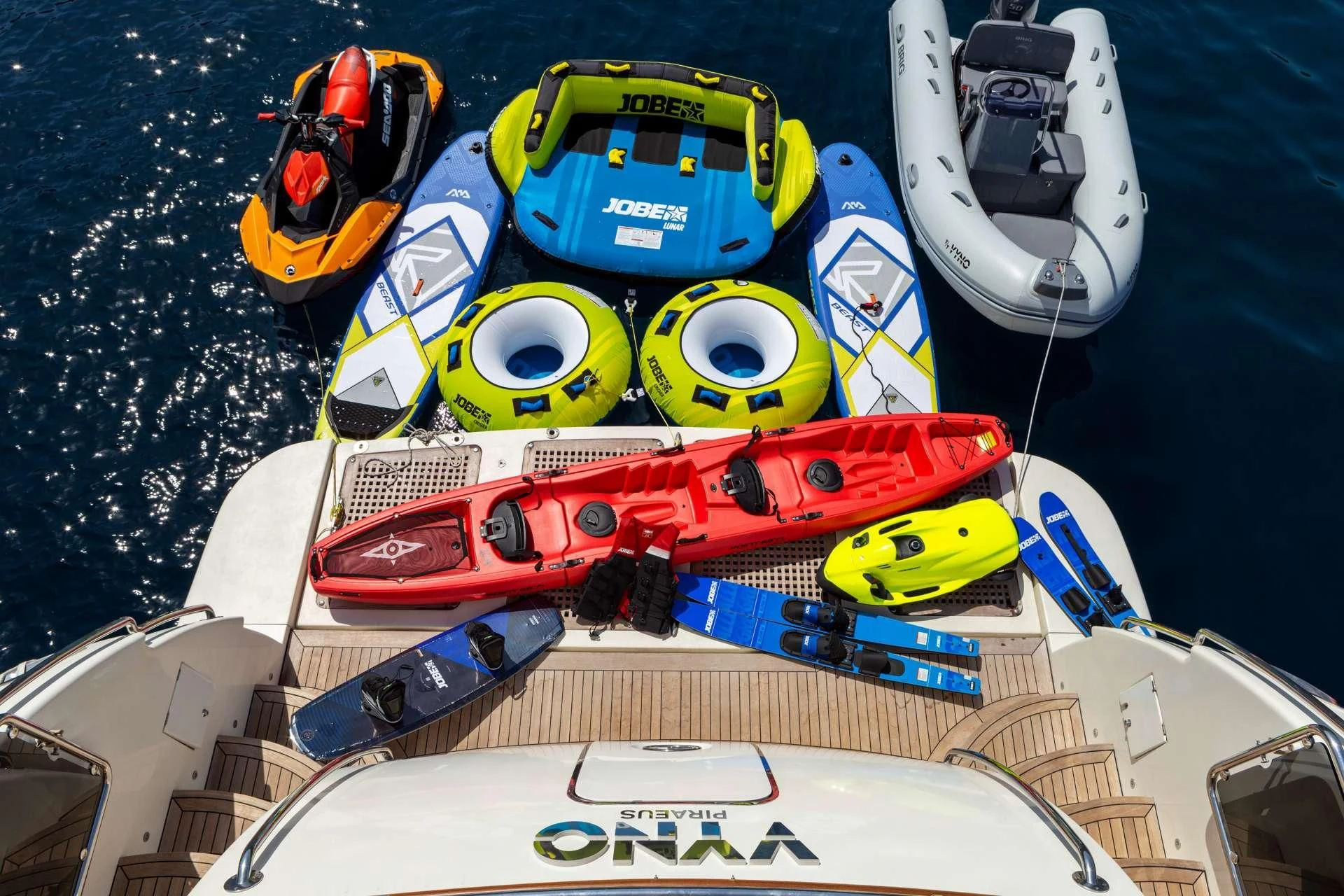 a toy car on a table aboard VYNO Yacht for Sale