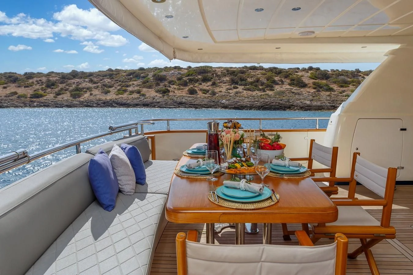 a table on a boat aboard VYNO Yacht for Sale