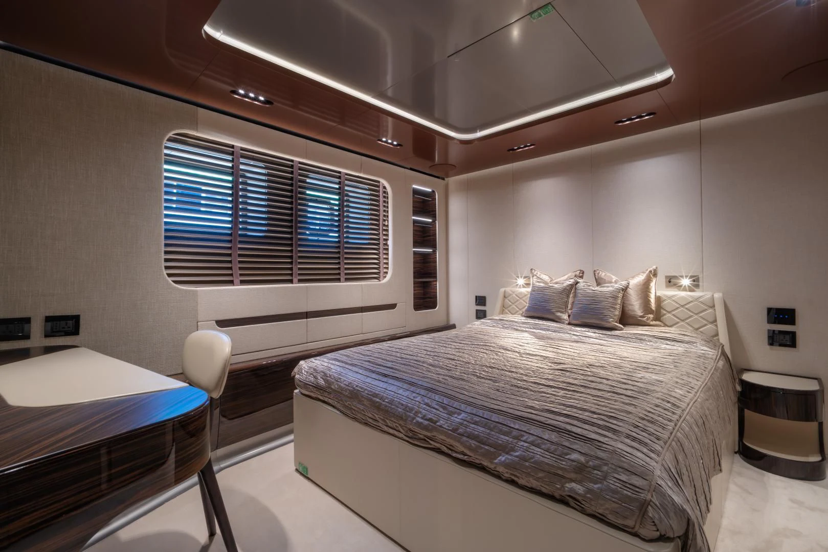 a bed in a room aboard LA VIE Yacht for Sale
