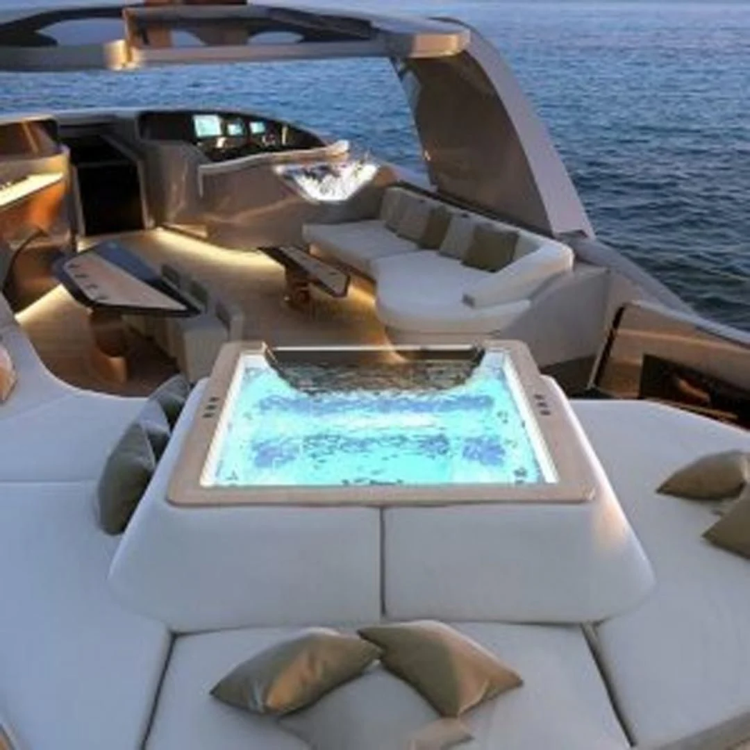 a boat with a pool table aboard LA VIE Yacht for Sale