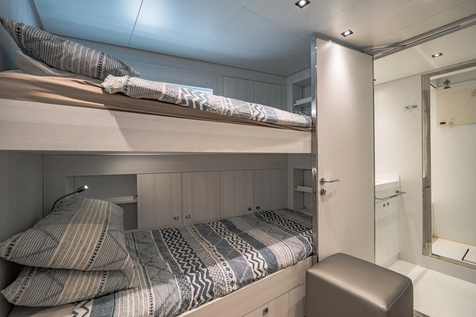 a bed in a room aboard LA VIE Yacht for Sale