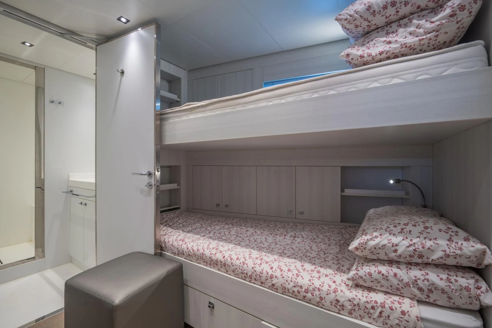 a bedroom with a bed aboard LA VIE Yacht for Sale