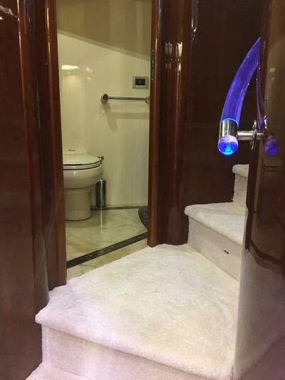 a bathroom with a towel on the wall aboard AEGINA Yacht for Sale
