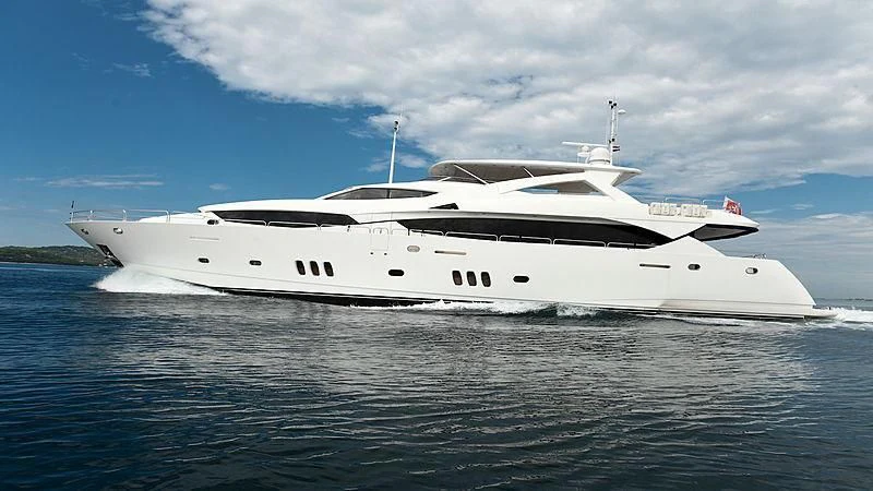a white yacht on the water aboard YVONNE Yacht for Sale