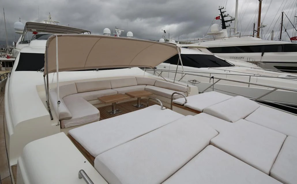 a row of white yachts aboard YVONNE Yacht for Sale