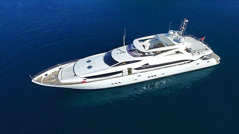 a white yacht in the water aboard YVONNE Yacht for Sale
