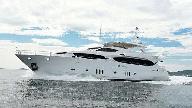 a white yacht on the water aboard YVONNE Yacht for Sale