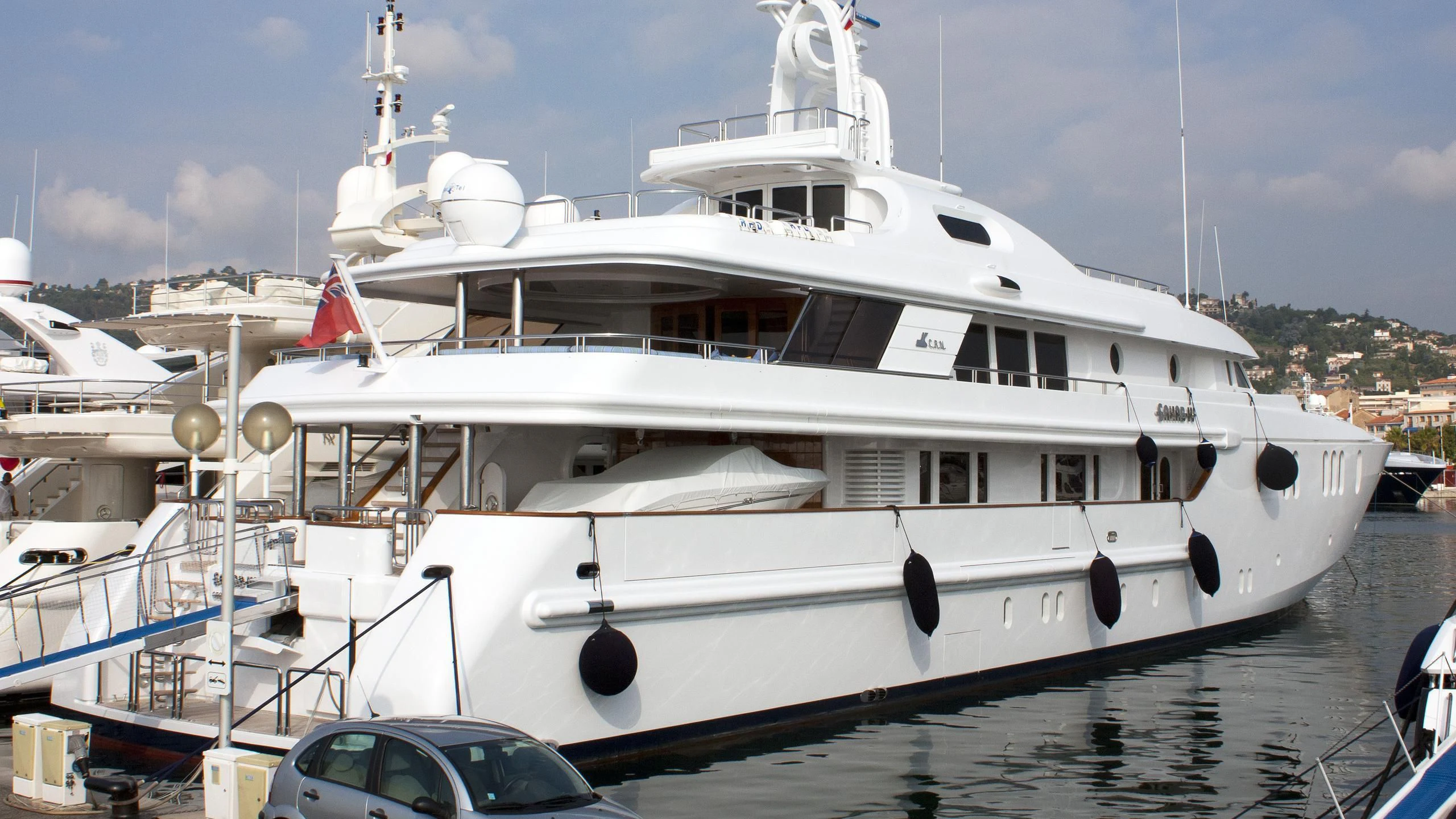 a large white boat aboard SAHAB IV Yacht for Sale