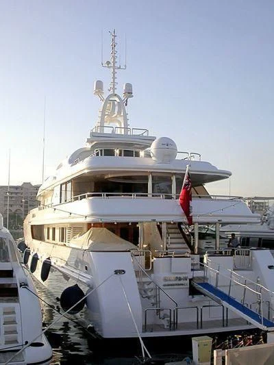 a large white ship aboard SAHAB IV Yacht for Sale
