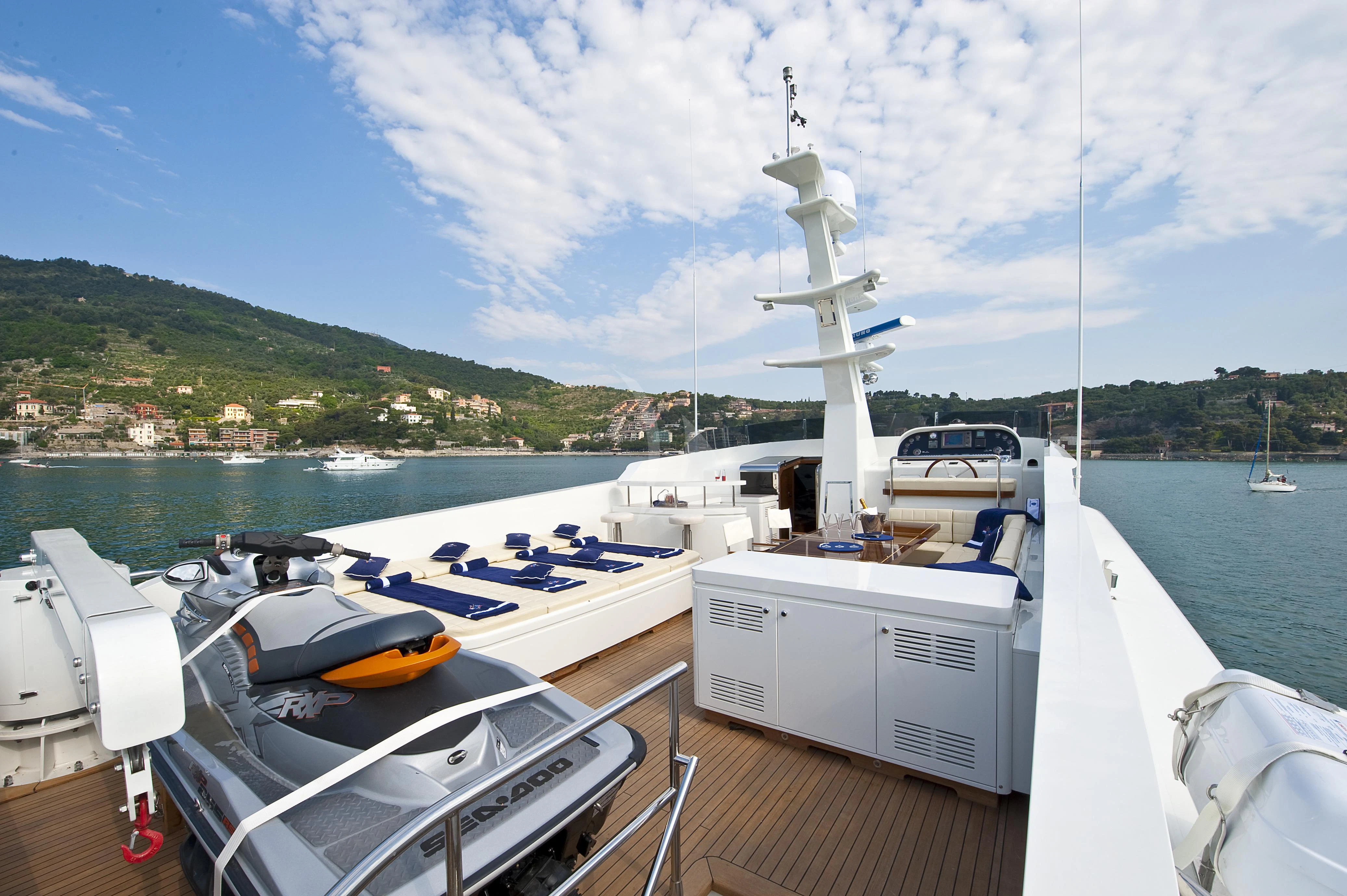 a boat docked at a pier aboard MRS. WHITE Yacht for Sale