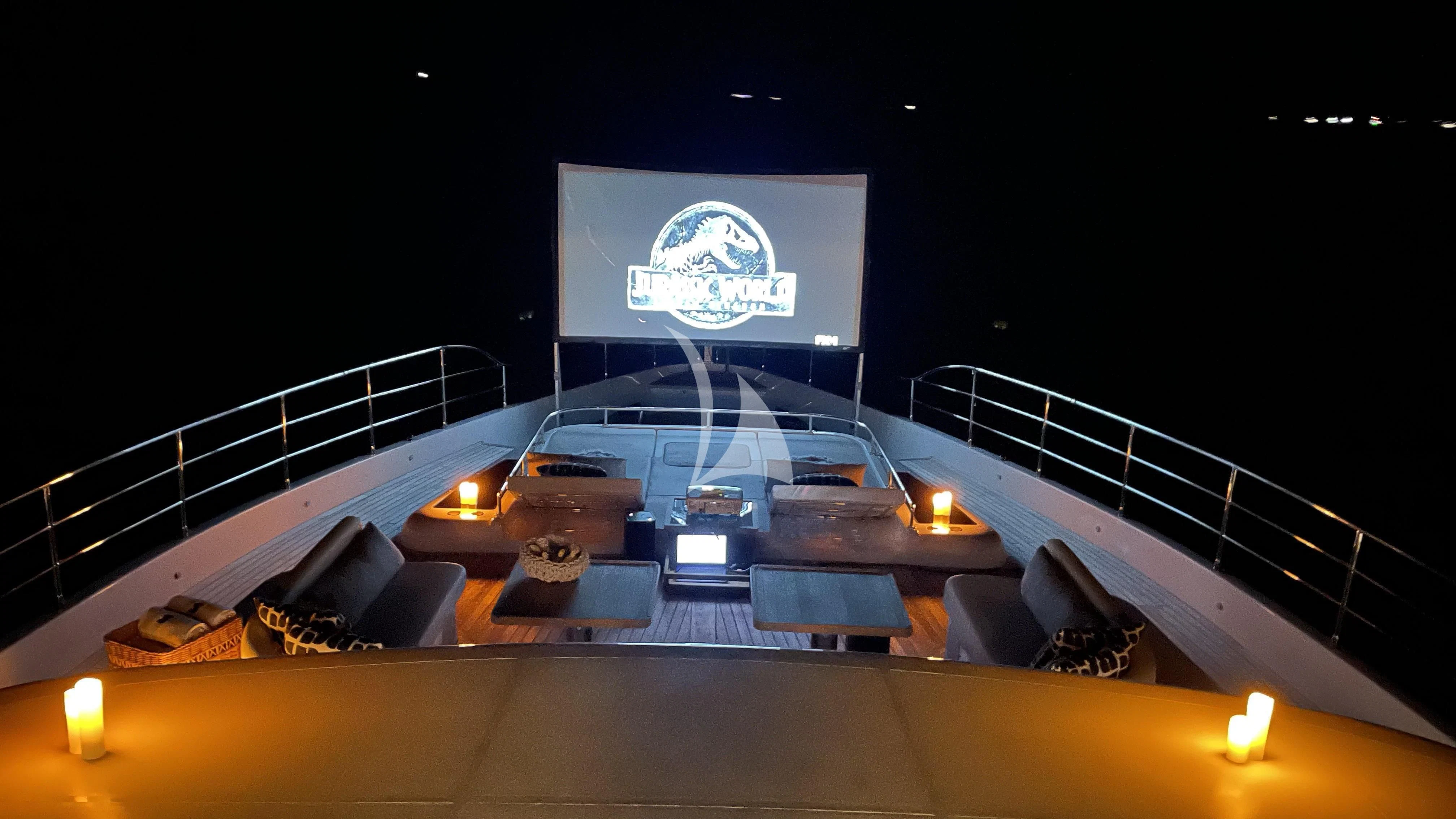 a stage with a screen and a large screen aboard GOLD STAR Yacht for Charter