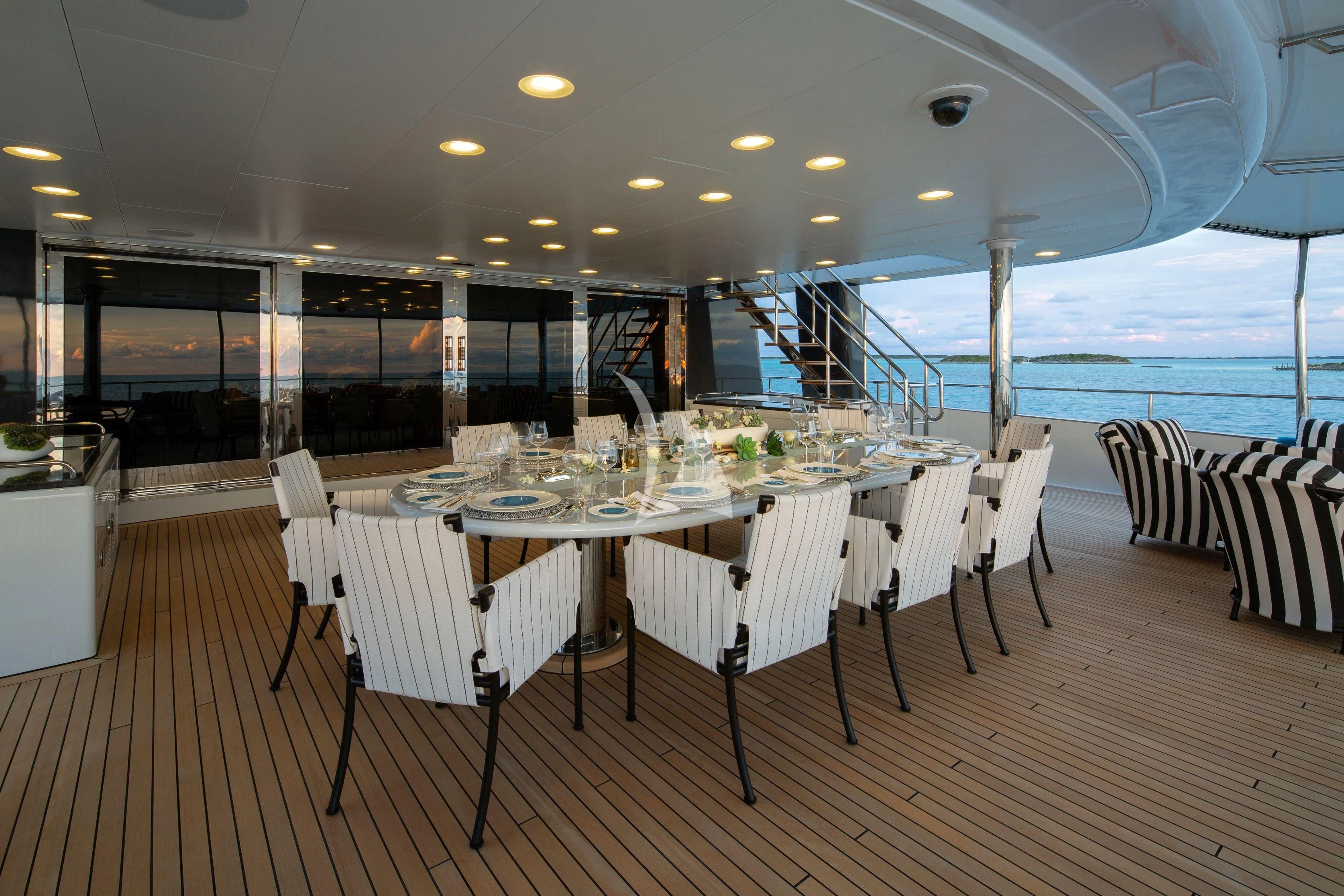 a table set for a dinner aboard ETERNITY Yacht for Sale