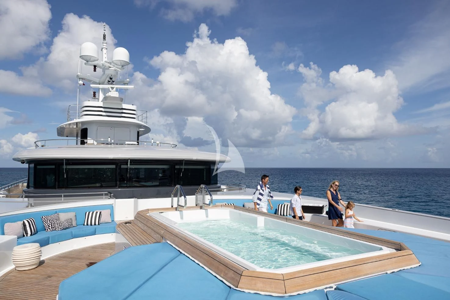 a group of people on a boat aboard ETERNITY Yacht for Sale