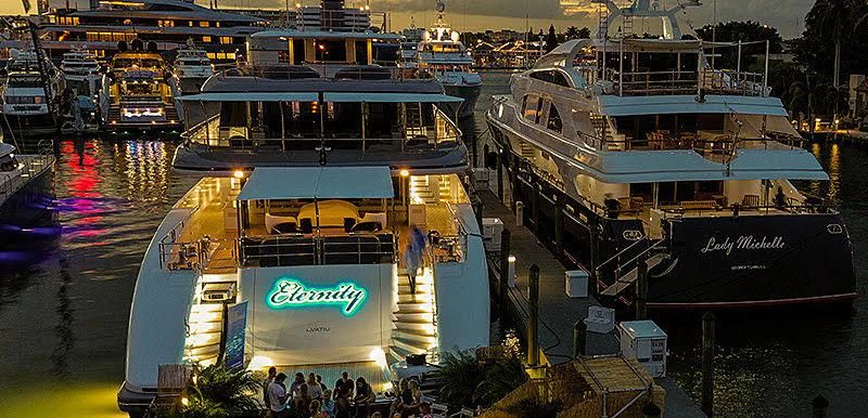a group of boats in a harbor aboard ETERNITY Yacht for Sale