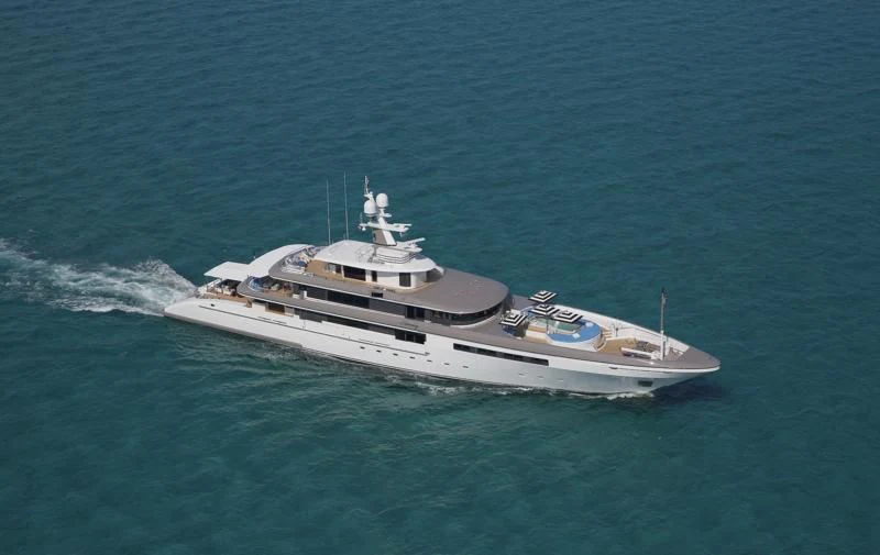 a white boat in the water aboard ETERNITY Yacht for Sale