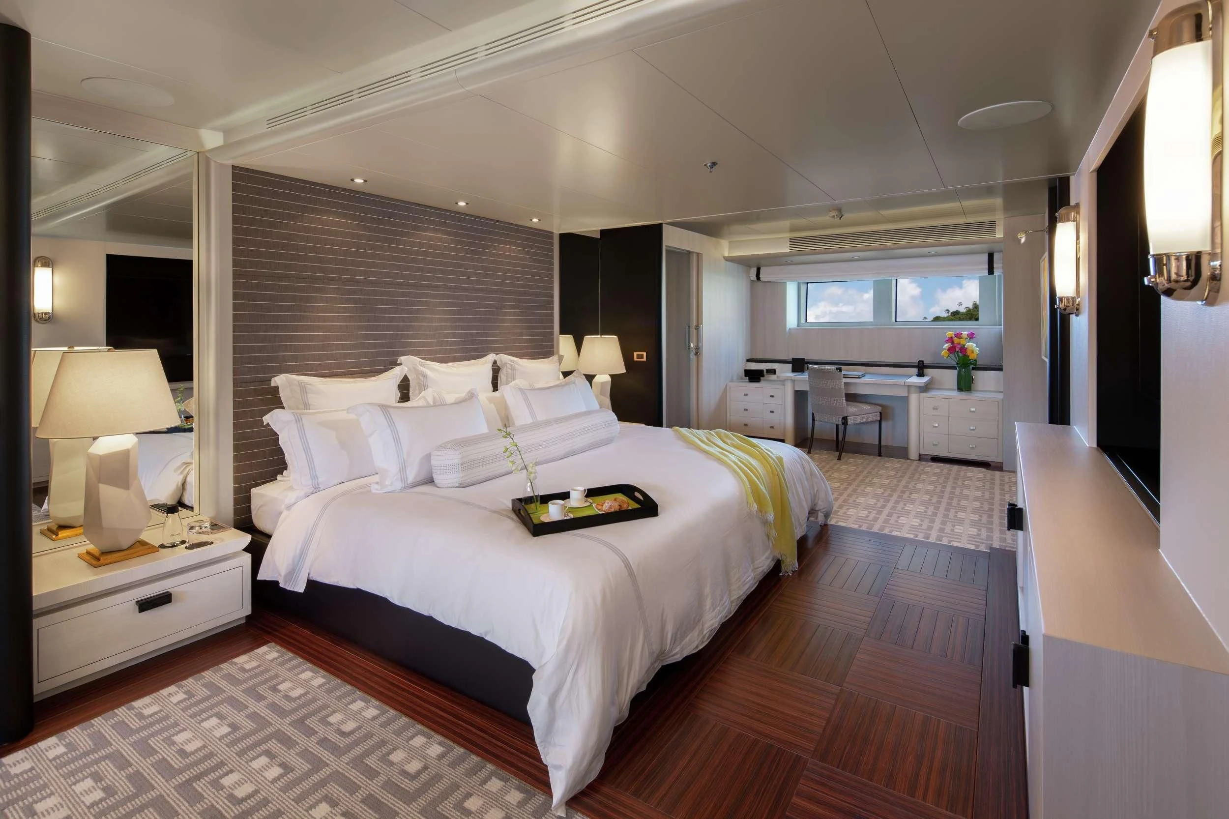 a bed in a room aboard ETERNITY Yacht for Sale
