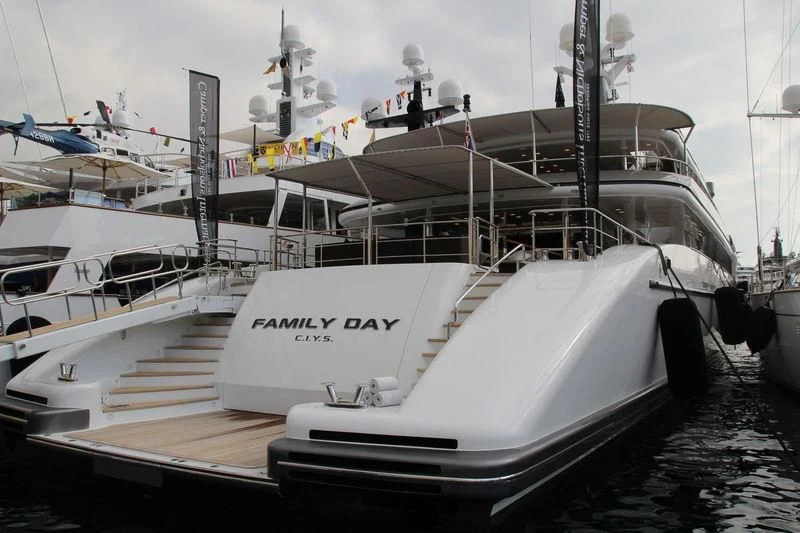 a boat docked at a pier aboard ETERNITY Yacht for Sale