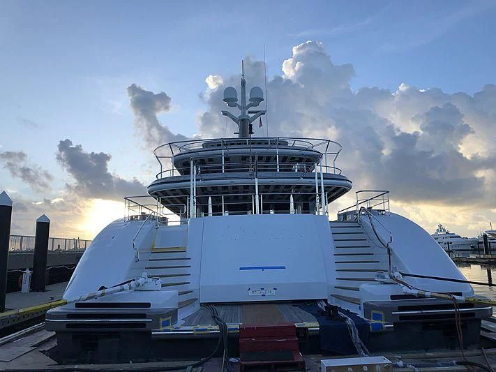 a large ship docked aboard ETERNITY Yacht for Sale