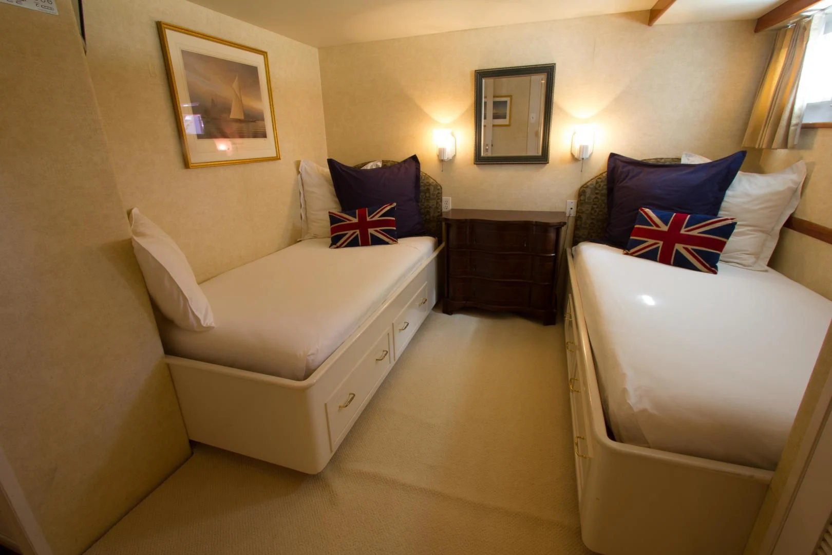 a room with two beds aboard SEA CZAR Yacht for Sale