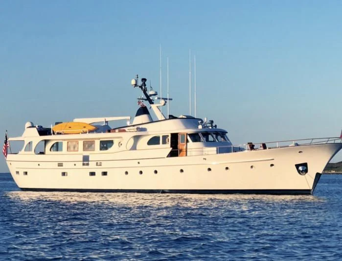 a white boat in the water aboard SEA CZAR Yacht for Sale