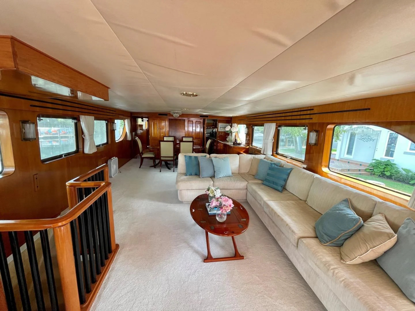 a living room with a couch and a coffee table aboard SEA CZAR Yacht for Sale